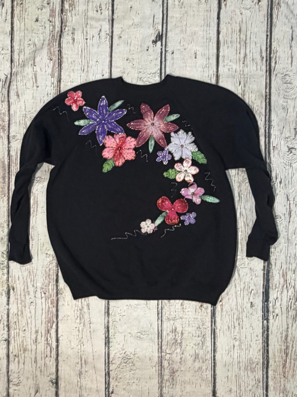 Vintage 80s Flower Floral Print 1980s Crewneck Pullover Women's Sweatshirt